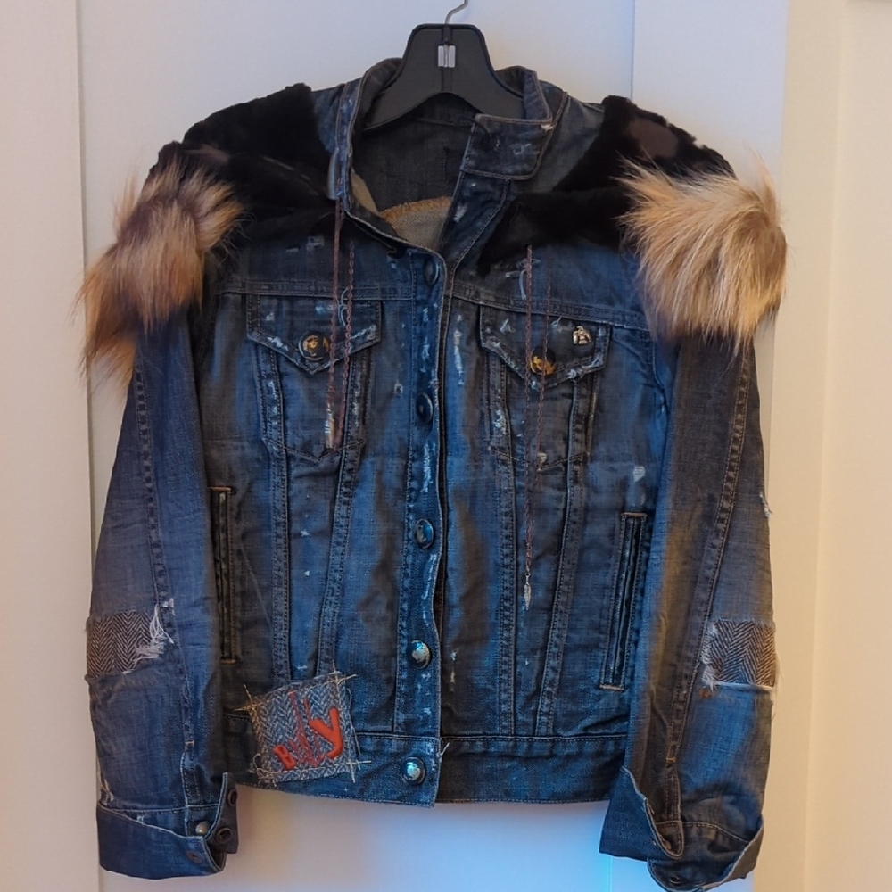 Denim Jacket with Faux Fur Accents